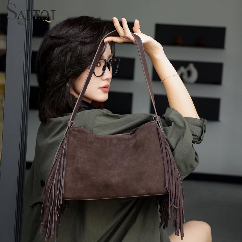 Genuine Grade Suede Leather Fashion Ladeis Shoulder Crossbody Brown Tassel Bags Luxury Designer Brand Women's Tote Coffe Handbag
Genuine Grade Suede Leather Fashion Ladeis Shoulder Crossbody Brown Tassel Bags Luxury Designer Brand Women's Tote Coffe Handbag