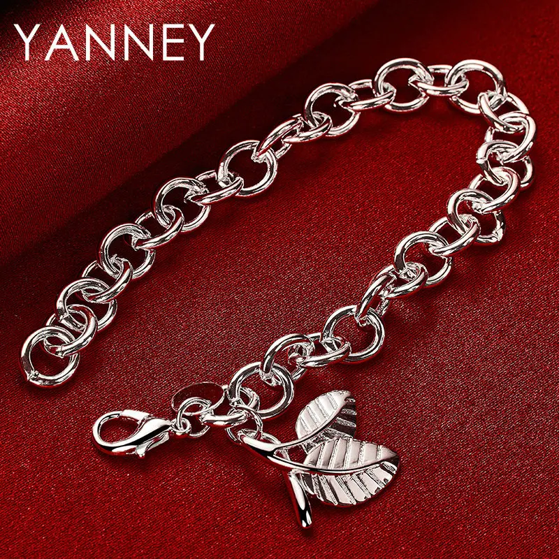 Exquisite 925 Sterling Silver 8 Inches Leaf Pendant Bracelet For Women Men Fashion Wedding Charm Party Favors Jewelry 
Exquisite 925 Sterling Silver 8 Inches Leaf Pendant Bracelet For Women Men Fashion Wedding Charm Party Favors Jewelry