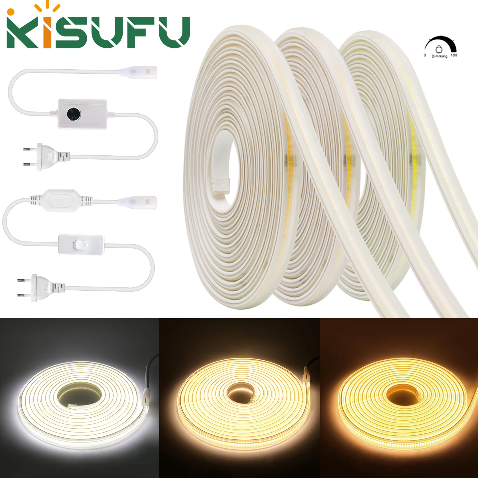 Super Bright 220V COB LED Strip 288LEDs/m With Switch/Dimmer EU Plug Flexible Waterproof Neon Tape Kitchen Home Lighting 1M-35M
Super Bright 220V COB LED Strip 288LEDs/m With Switch/Dimmer EU Plug Flexible Waterproof Neon Tape Kitchen Home Lighting 1M-35M