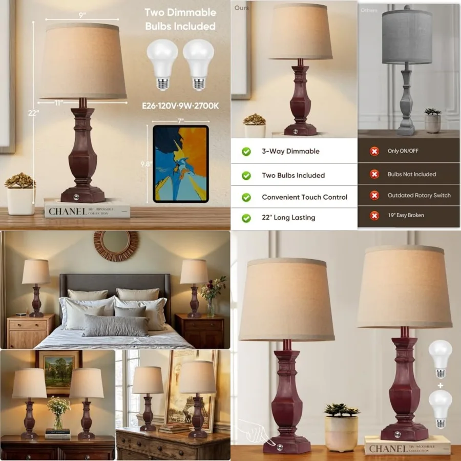 Dimmable Table Lamps Set of 2, Rustic Farmhouse Table Lamps for Living Room Bedroom, Bedside Desk Lamps for end Tables, Touch L
Dimmable Table Lamps Set of 2, Rustic Farmhouse Table Lamps for Living Room Bedroom, Bedside Desk Lamps for end Tables, Touch L