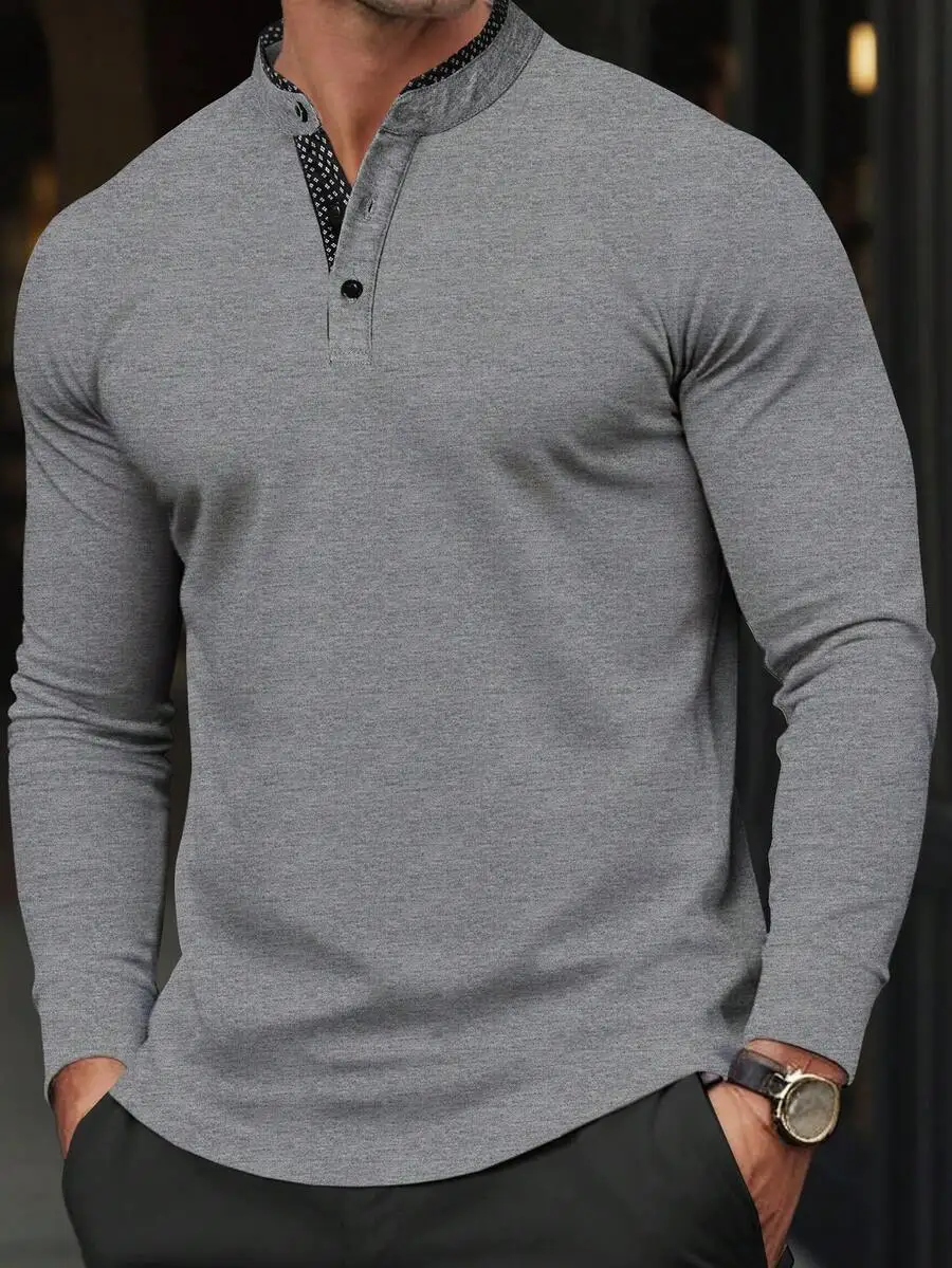 Men's Gray Contrast Collar Henley Long Sleeve Casual Shirt
Men's Gray Contrast Collar Henley Long Sleeve Casual Shirt