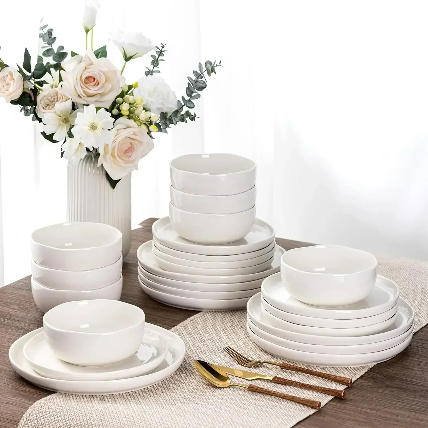 Ceramic Dinnerware Sets for 8,Handcraft Wavy Rim Stoneware Plates and Bowls Sets,Highly Chip and Crack Resistant | Dishwasher
Ceramic Dinnerware Sets for 8,Handcraft Wavy Rim Stoneware Plates and Bowls Sets,Highly Chip and Crack Resistant | Dishwasher