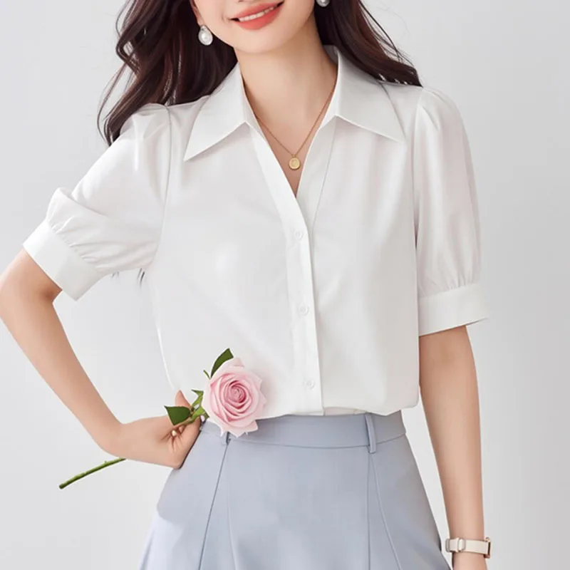 Office Lady New Women Shirt Blouse Summer Short Sleeve Turn Down Collar White Shirt Blouse Women Tops Blusas Para Mujer Q4200
Office Lady New Women Shirt Blouse Summer Short Sleeve Turn Down Collar White Shirt Blouse Women Tops Blusas Para Mujer Q4200