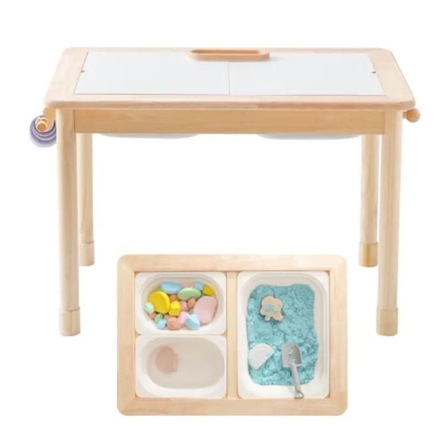 Rubber Wood Montessori Sensory Table with 3 Foldable Storage Bins Reinforced Frame Height Adjustable 's Table in Natural Finish
Rubber Wood Montessori Sensory Table with 3 Foldable Storage Bins Reinforced Frame Height Adjustable 's Table in Natural Finish