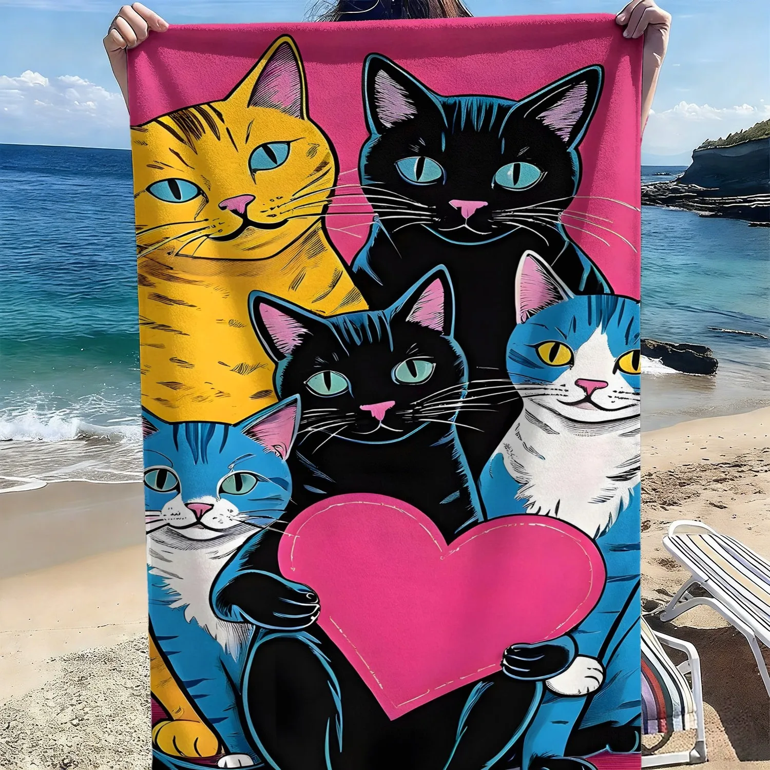 Pop style colorful cat-themed items polyester microfiber beach towel is highly absorbent suitable for swimming and beach outings
Pop style colorful cat-themed items polyester microfiber beach towel is highly absorbent suitable for swimming and beach outings