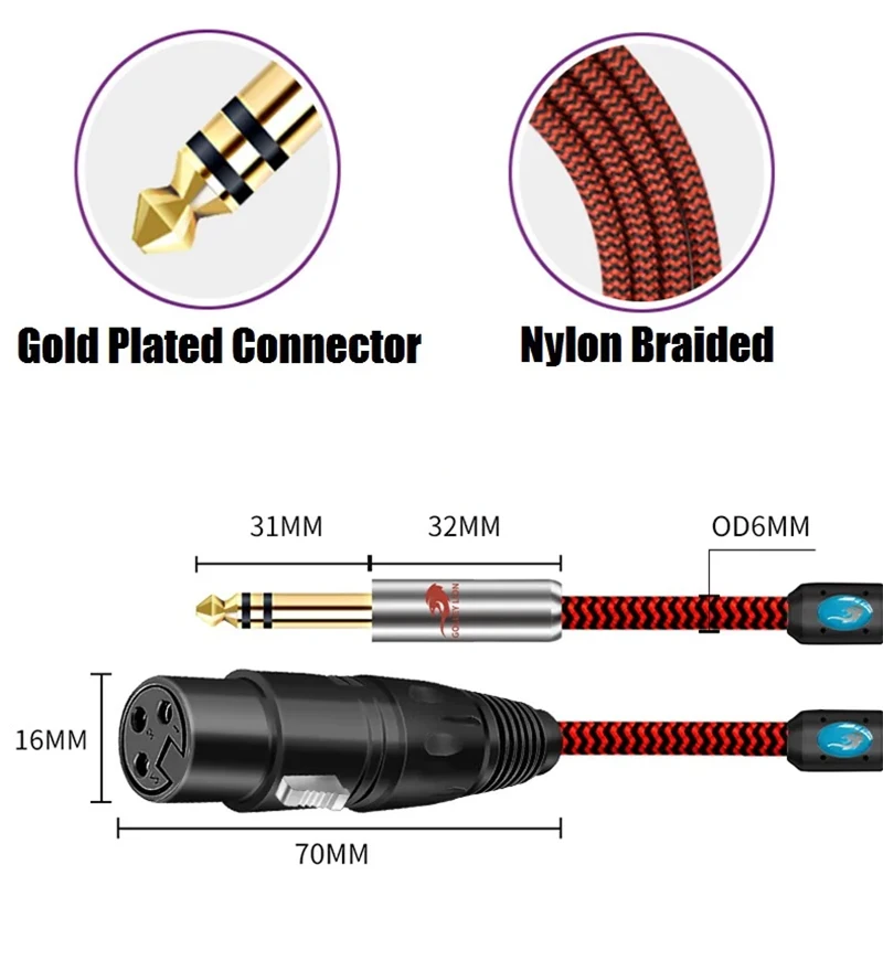 Stereo 1/4'' TRS 3.5 Jack Male to XLR Female Microphone Audio Cable for Guitar Amplifier Mixer Hifi Sound System Shielded Cords
Stereo 1/4'' TRS 3.5 Jack Male to XLR Female Microphone Audio Cable for Guitar Amplifier Mixer Hifi Sound System Shielded Cords