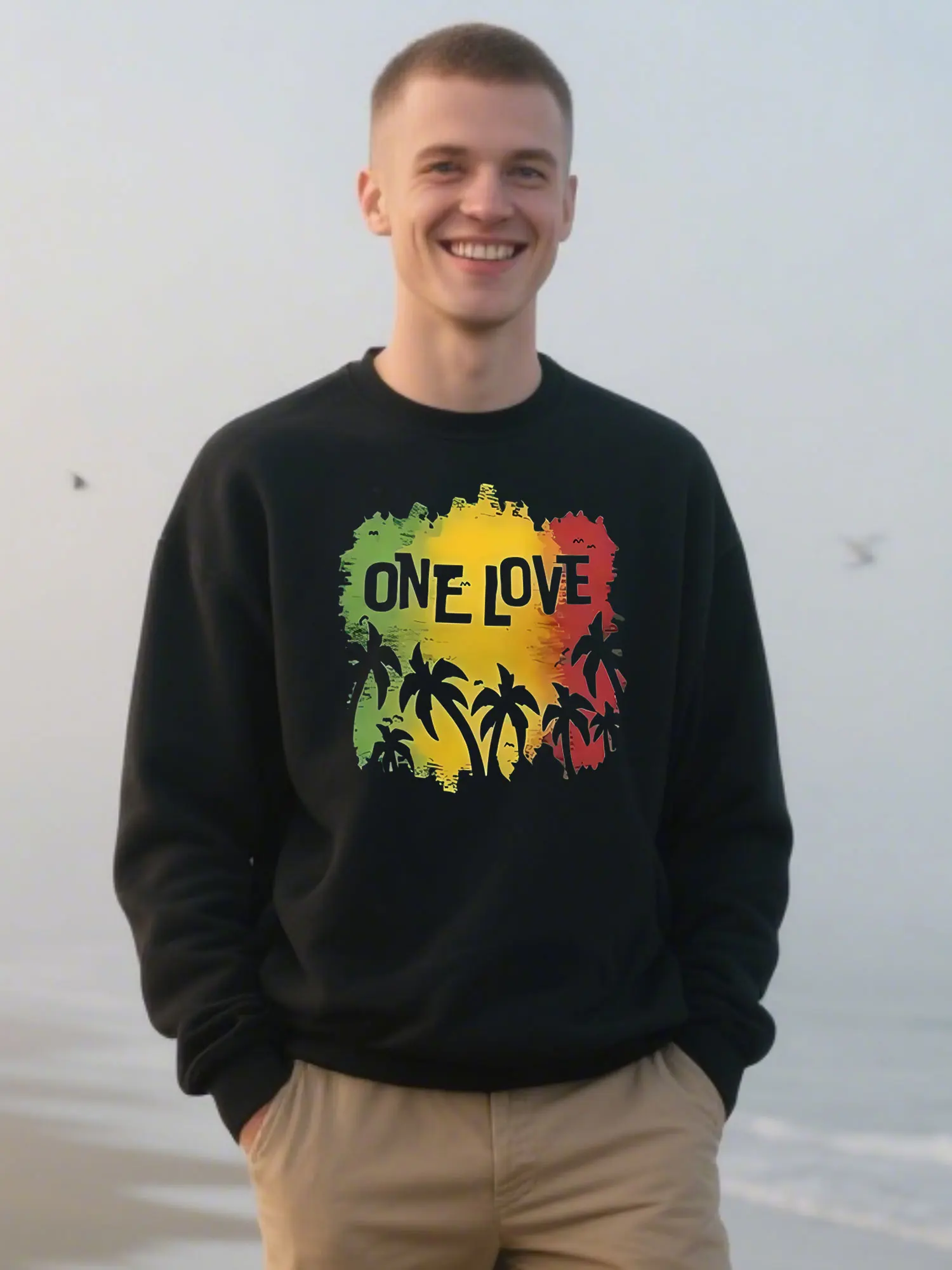 Unisex Cozy Cotton Crewneck Sweatshirt With "ONE LOVE" And Palm Tree Print, Universal Appeal For Halloween Gifting
Unisex Cozy Cotton Crewneck Sweatshirt With "ONE LOVE" And Palm Tree Print, Universal Appeal For Halloween Gifting