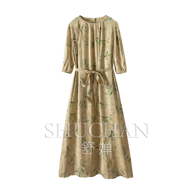 French Design Natural Silk Leaf Flower Seven-quarter Sleeve Lace-up Dress Women 32A4 Vestidos De Mujer Elegantes Para Fiesta
French Design Natural Silk Leaf Flower Seven-quarter Sleeve Lace-up Dress Women 32A4 Vestidos De Mujer Elegantes Para Fiesta