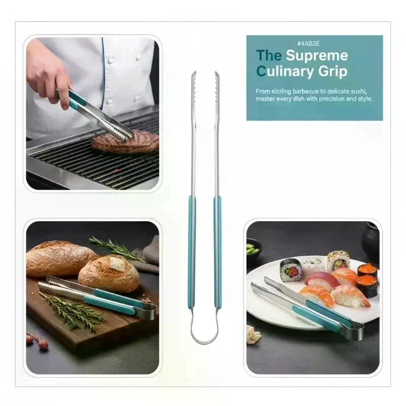 Food Grade Stainless Steel BBQ Tongs Non-slip Handle for Safe Steak Grilling Reliable Barbecue Tool
Food Grade Stainless Steel BBQ Tongs Non-slip Handle for Safe Steak Grilling Reliable Barbecue Tool