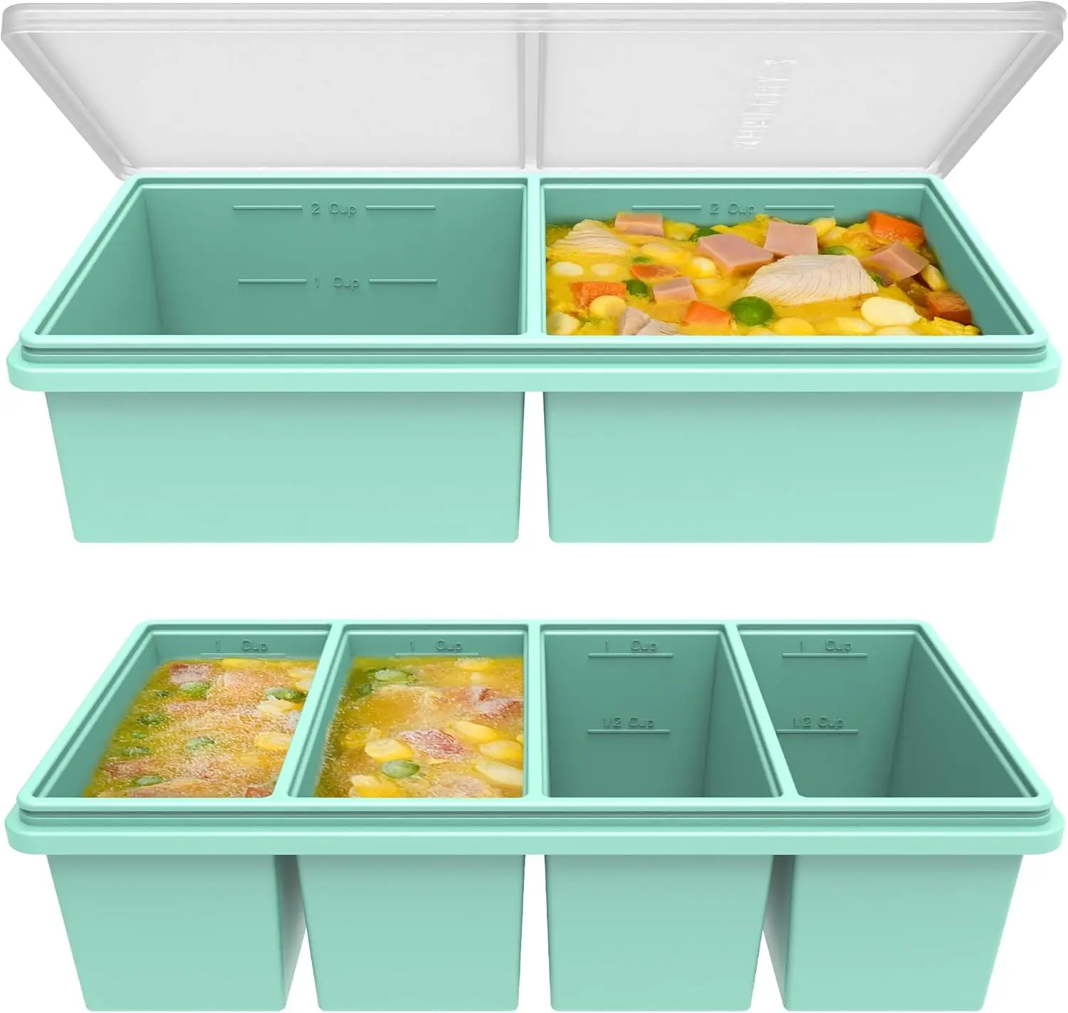 Silicone Soup Freezer Molds with Lids, 2 Cup & 1 Cup Combo, Stackable Ice Cube Trays, Reinforced Steel Rims, Dishwasher & Oven Safe - 2 Pack
Silicone Soup Freezer Molds with Lids, 2 Cup & 1 Cup Combo, Stackable Ice Cube Trays, Reinforced Steel Rims, Dishwasher & Oven Safe - 2 Pack