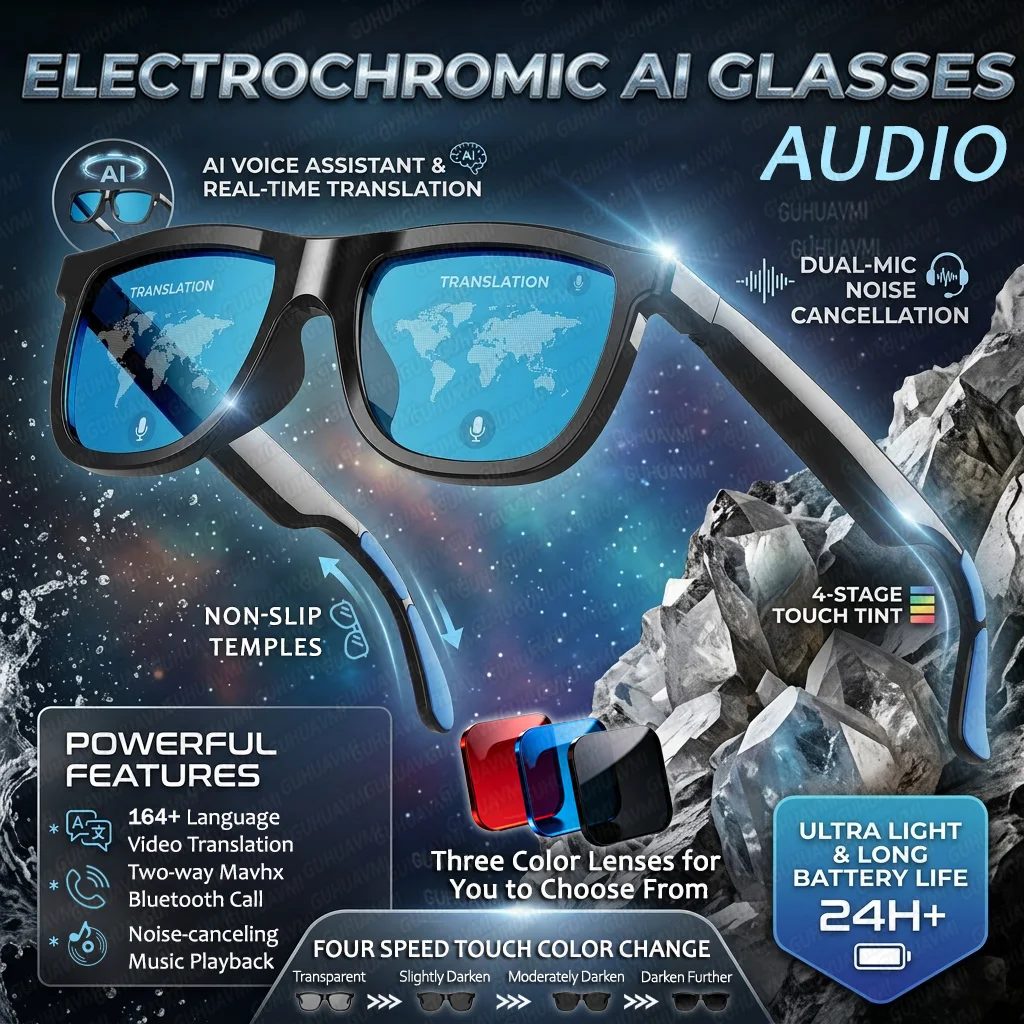 2026 New 4-speed Touch Electrochromic Lens Audio Smart Glasses 164+Language Translation Bluetooth Call ChatGPT Music Sunglasses
2026 New 4-speed Touch Electrochromic Lens Audio Smart Glasses 164+Language Translation Bluetooth Call ChatGPT Music Sunglasses