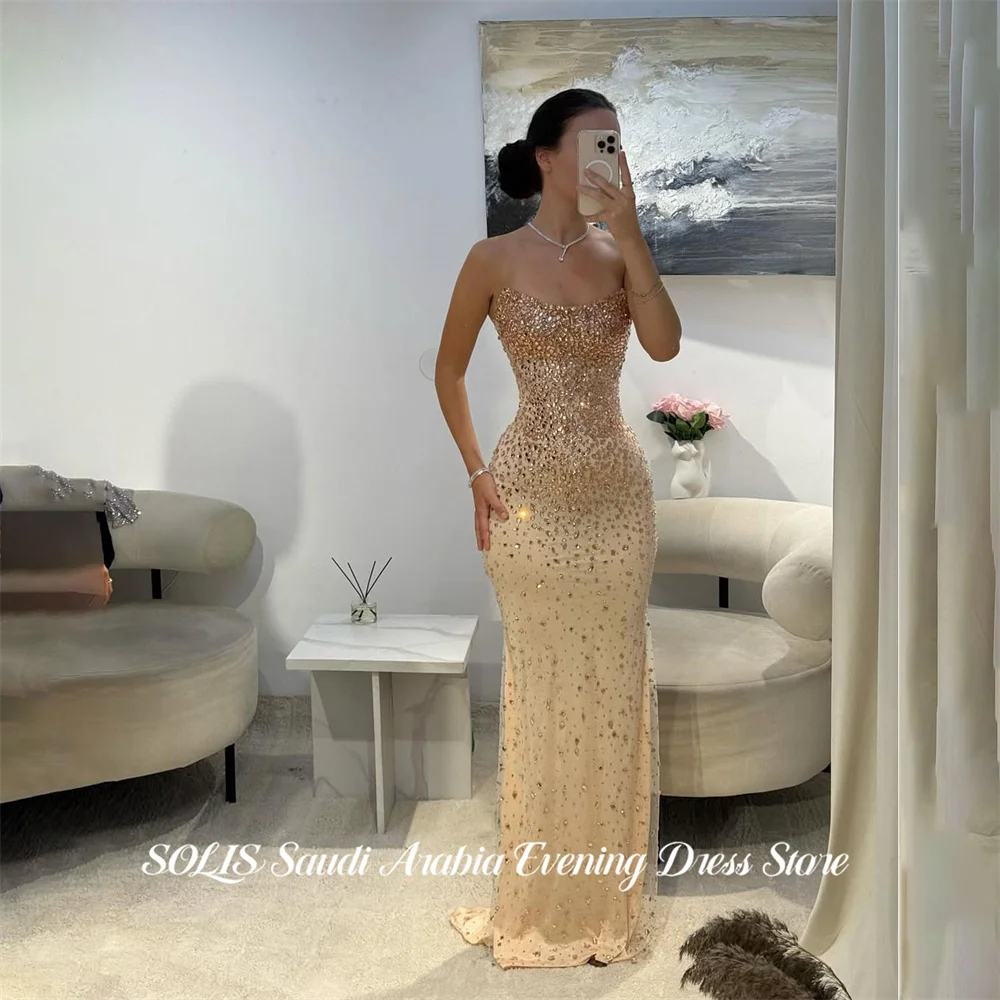 SOLIS Champagne Prom Dresses Strapless Evening Dresses Trumpet Party Dresses with Rhinestones Robe De Soirée Simple Customized
SOLIS Champagne Prom Dresses Strapless Evening Dresses Trumpet Party Dresses with Rhinestones Robe De Soirée Simple Customized