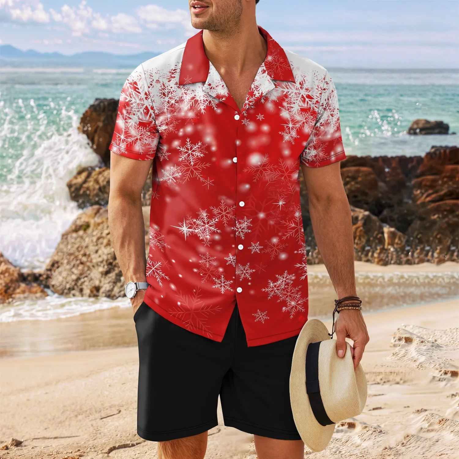 Summer new men's 3D printed fashionable trend casual versatile snowflake pattern Cuban collar short sleeved shirt MB34
Summer new men's 3D printed fashionable trend casual versatile snowflake pattern Cuban collar short sleeved shirt MB34
