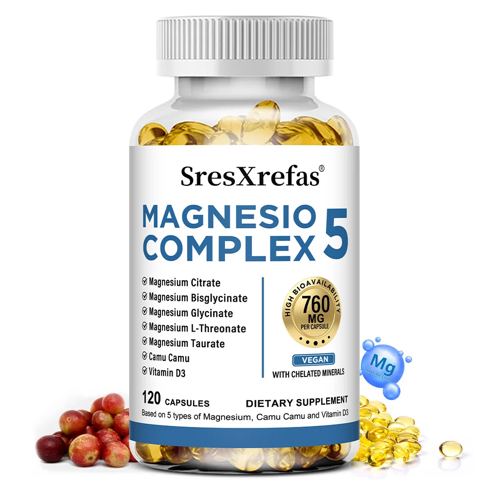 Magnesium Complex Capsules - 5 Chelates Glycinate/Citrate/Malate, Bone Heart Sleep Support, Muscle Relaxation,Anxiety Relief
Magnesium Complex Capsules - 5 Chelates Glycinate/Citrate/Malate, Bone Heart Sleep Support, Muscle Relaxation,Anxiety Relief