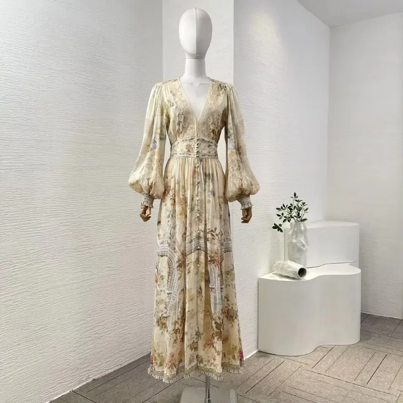 Linen Silk 2024 Gala Attractive Elegant Long Lantern Sleeve Lace Patchwork Deep V-neck Diamonds Women Midi Prom Dresses
Linen Silk 2024 Gala Attractive Elegant Long Lantern Sleeve Lace Patchwork Deep V-neck Diamonds Women Midi Prom Dresses