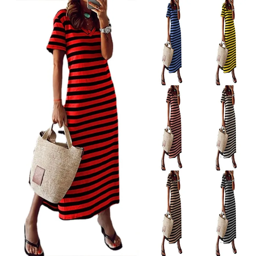 【New style】Women's clothing summer 2026 new V-neck stripe print dress slit loose A-line skirt
【New style】Women's clothing summer 2026 new V-neck stripe print dress slit loose A-line skirt
