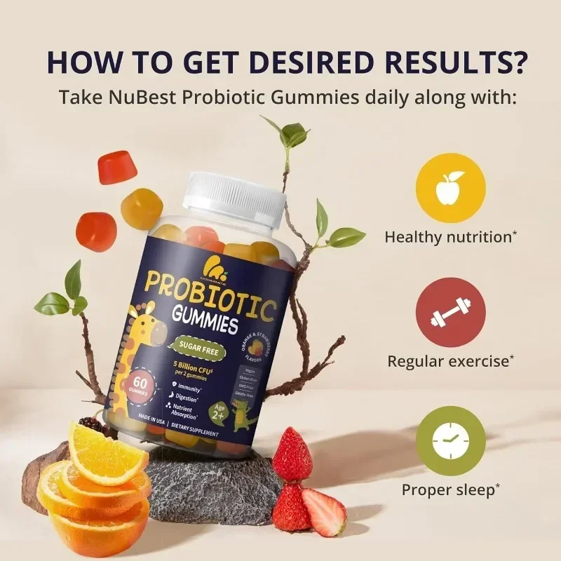Probiotic 60 gummies, digestive, intestinal, and immune health, containing 5 billion CFU of delicious strawberry orange flavors
Probiotic 60 gummies, digestive, intestinal, and immune health, containing 5 billion CFU of delicious strawberry orange flavors