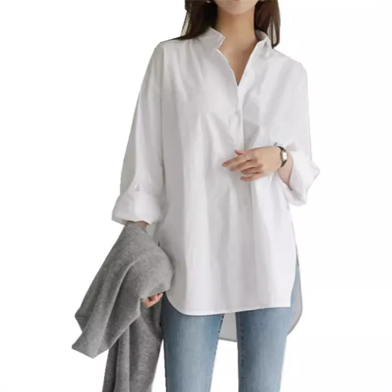 Women Shirts Solid Turn Down Collar Button Elegant Lady Blouses Full Sleeve Spliced Loose Irregular Casual Shirt Spring Summer
Women Shirts Solid Turn Down Collar Button Elegant Lady Blouses Full Sleeve Spliced Loose Irregular Casual Shirt Spring Summer