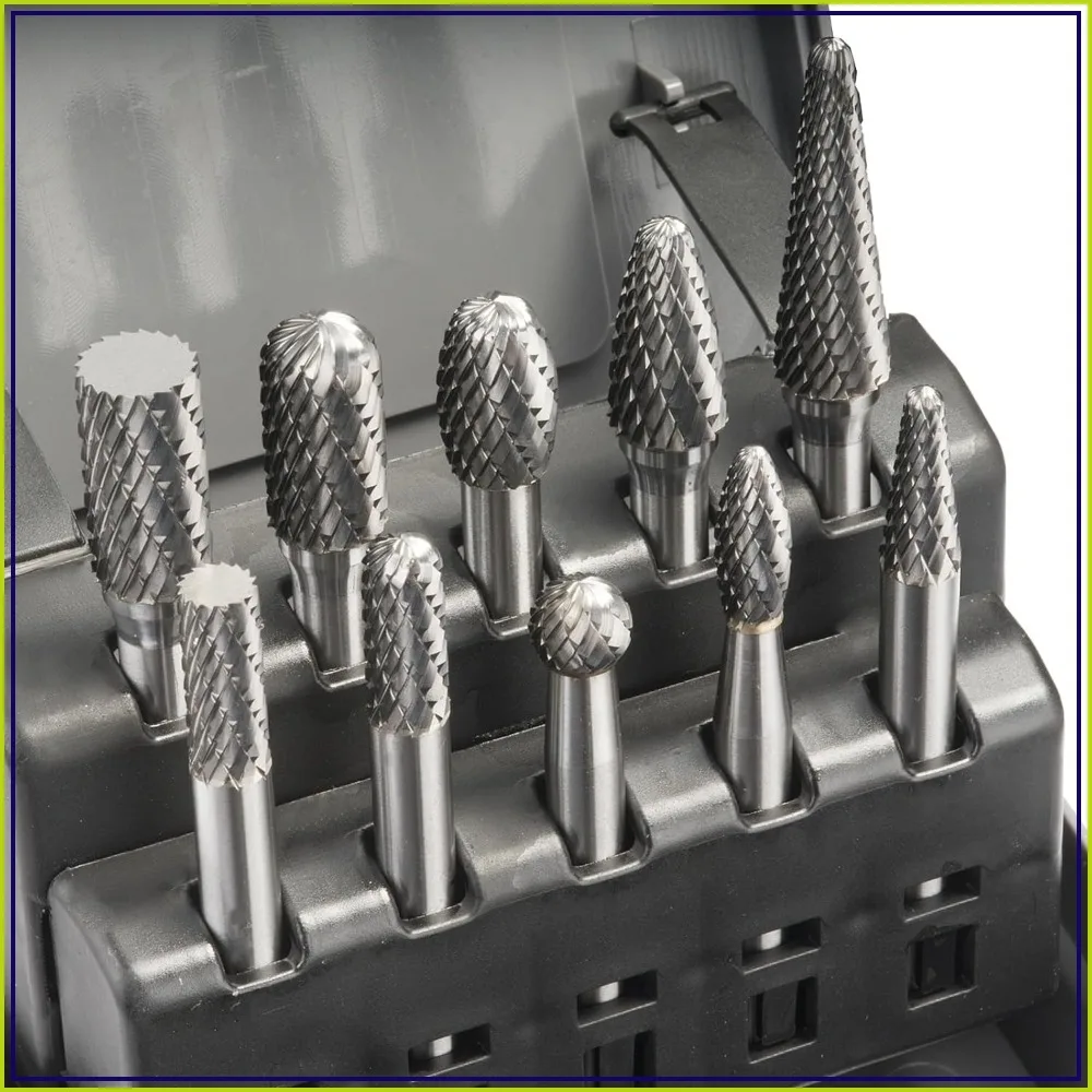 Industrial-Grade Carbide Burr Set - 10 Pcs Double Cut Rotary Burr with 1/4" Shank for Deburring, Chamfering, Engraving, Polishing Metal & Wood
Industrial-Grade Carbide Burr Set - 10 Pcs Double Cut Rotary Burr with 1/4" Shank for Deburring, Chamfering, Engraving, Polishing Metal & Wood