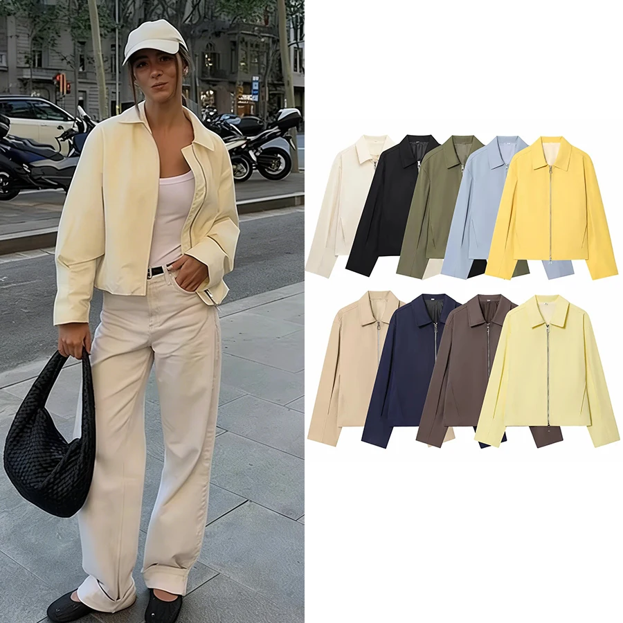 Women Casual Solid Zipper Coat Women Street Lapel Pockets Long Sleeve Simple Pleated Female Outwear Fashion Bomber Jacket
Women Casual Solid Zipper Coat Women Street Lapel Pockets Long Sleeve Simple Pleated Female Outwear Fashion Bomber Jacket