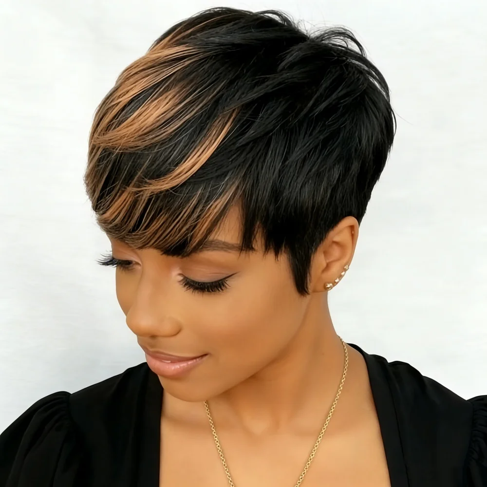1B30 Short Pixie Cut Wig Human Hair For Women Full Machine Made Wigs With Bangs
1B30 Short Pixie Cut Wig Human Hair For Women Full Machine Made Wigs With Bangs