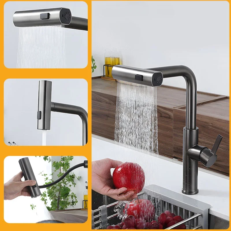Stainless Steel Kitchen Faucet Multi-functional Pull Waterfall Faucet Hot and Cold Tap Wash Basin Sink Telescopic Faucet 
Stainless Steel Kitchen Faucet Multi-functional Pull Waterfall Faucet Hot and Cold Tap Wash Basin Sink Telescopic Faucet