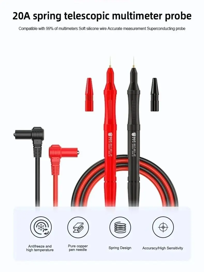 BST-951-JP Universal Multimeter Pen 1000V 20A Spring-type Replaceable Probe Test Line Telescopic Multimeter Probe Test Line
BST-951-JP Universal Multimeter Pen 1000V 20A Spring-type Replaceable Probe Test Line Telescopic Multimeter Probe Test Line