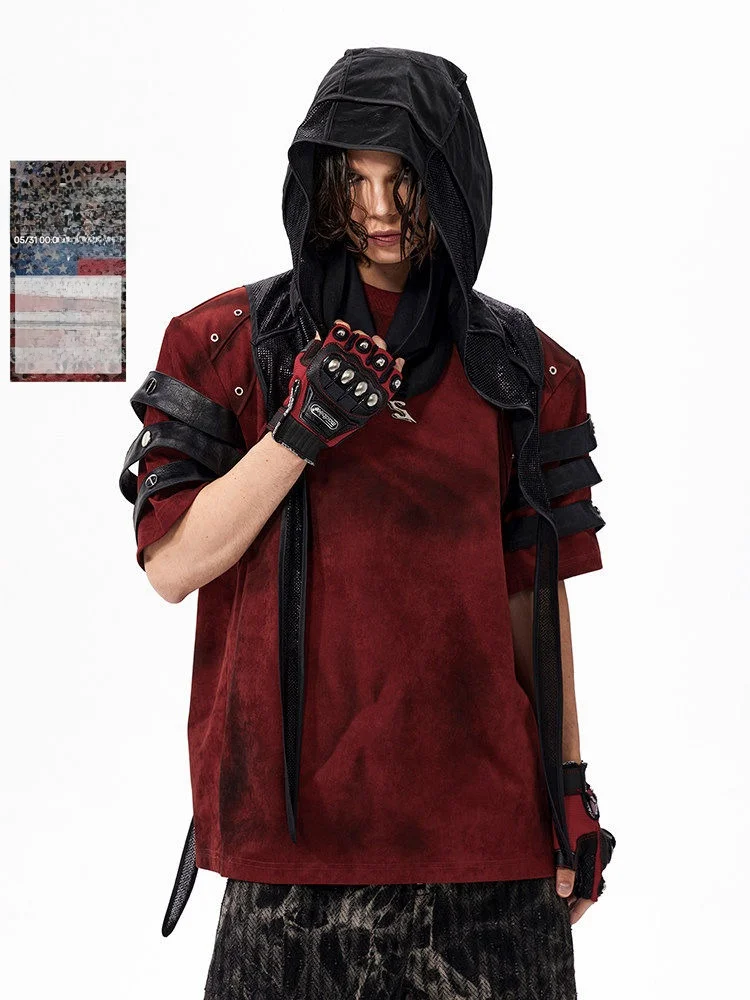 Red Dirt Dyed Leather Patchwork Shoulder Pad Short Sleeve T-Shirt Men's Summer Rivet Design round Neck Casual Style Breathable
Red Dirt Dyed Leather Patchwork Shoulder Pad Short Sleeve T-Shirt Men's Summer Rivet Design round Neck Casual Style Breathable