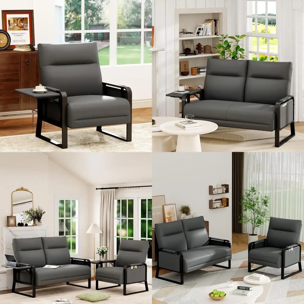 Gray Leather Loveseat, Sofa Settee, Bench with Side Table, and Accent Armchair Living Room Furniture Set
Gray Leather Loveseat, Sofa Settee, Bench with Side Table, and Accent Armchair Living Room Furniture Set