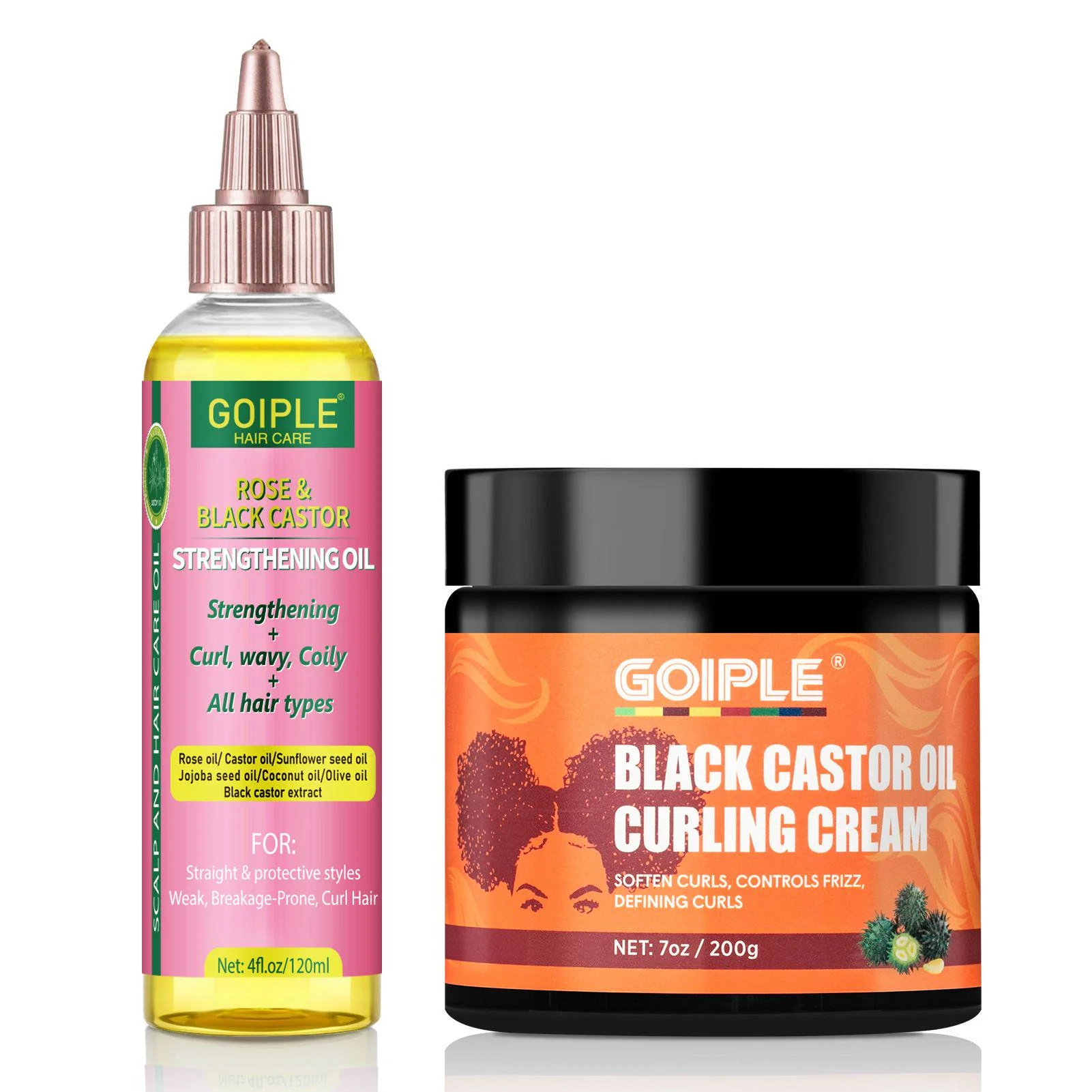 GOIPLE Rose and Black Castor Strengthening Hair Growth Oil for Scalp Care and Bond Repair with Black Castor Oil Curling Cream
GOIPLE Rose and Black Castor Strengthening Hair Growth Oil for Scalp Care and Bond Repair with Black Castor Oil Curling Cream