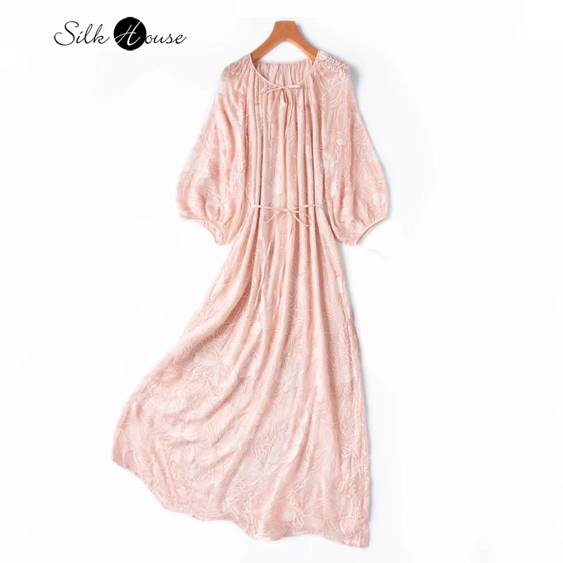Heavy Industry Embroidered Natural Mulberry Silk Bubble Sleeves Loose Back Fork with Inner Lining Lace Women's Pink Dress
Heavy Industry Embroidered Natural Mulberry Silk Bubble Sleeves Loose Back Fork with Inner Lining Lace Women's Pink Dress