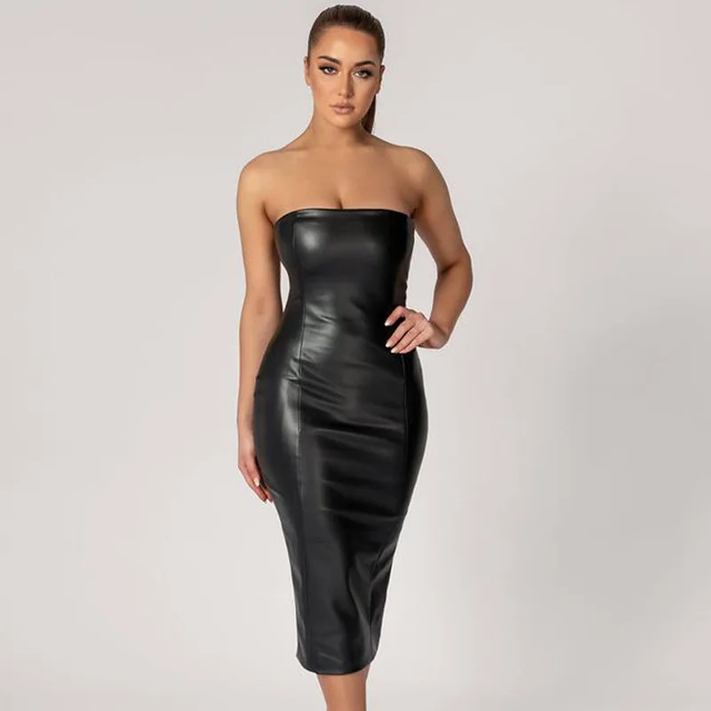 PU Imitation Leather Girdling Waist Slim Bodycon Long Dress Women Sleeveless Off Shoulder Skinny Evening Dress Club Party
PU Imitation Leather Girdling Waist Slim Bodycon Long Dress Women Sleeveless Off Shoulder Skinny Evening Dress Club Party