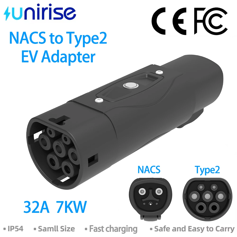 UNIRISE NACS to Type2 EV Charger Adapter 32A 7KW 250V NACS Converter for Electric Vehicles IEC 62196 Charging Adapter connector
UNIRISE NACS to Type2 EV Charger Adapter 32A 7KW 250V NACS Converter for Electric Vehicles IEC 62196 Charging Adapter connector