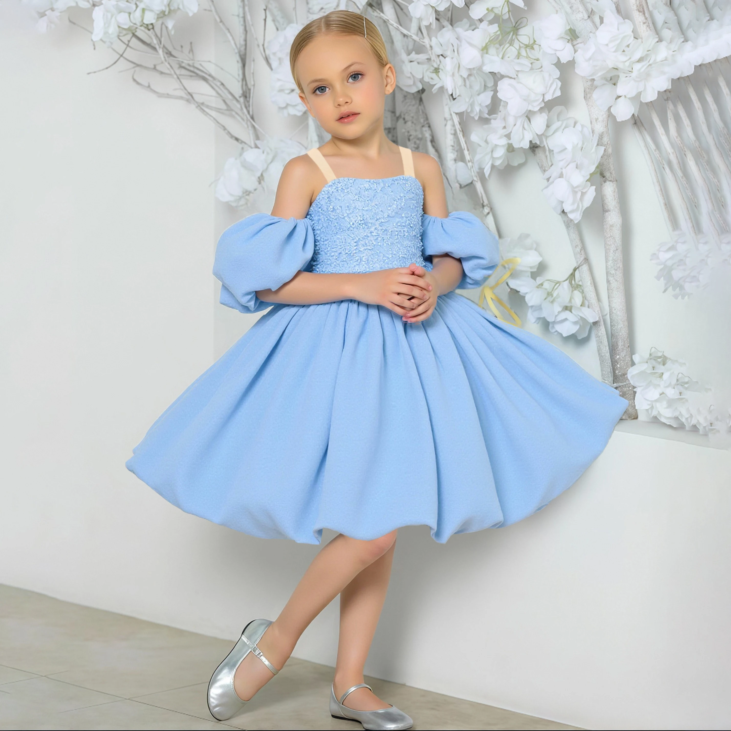 Elegant White Bridesmaid Party Girls Dresses Puff Sleeve Wedding Evening Gown Fashion Big Bow Princess Birthday Graduation Dress
Elegant White Bridesmaid Party Girls Dresses Puff Sleeve Wedding Evening Gown Fashion Big Bow Princess Birthday Graduation Dress