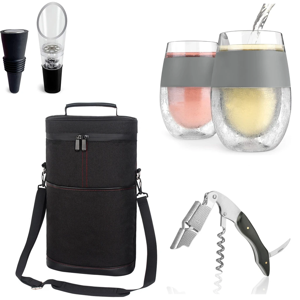 Thermal Bag for 2 Bottles Wine Portable Bucket Carrier with Ice Cup Picnic Pack Soft Cooler Bottle Opener and Stopper and Pourer
Thermal Bag for 2 Bottles Wine Portable Bucket Carrier with Ice Cup Picnic Pack Soft Cooler Bottle Opener and Stopper and Pourer