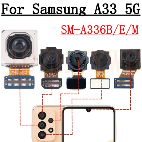 Front Rear Camera For Samsung Galaxy A33 A336B A336E Frontal Selfie Wide Back Facing Main Camera Module Flex Cable Replacement
