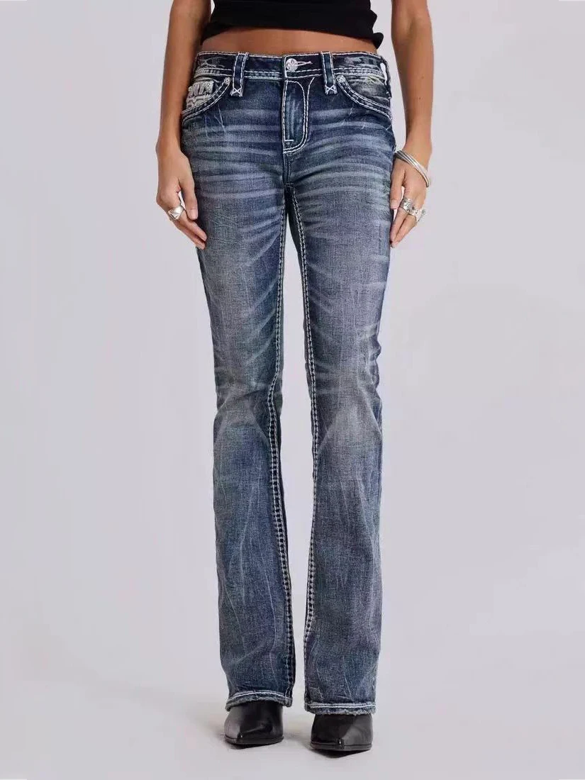 Low Waist Slim Fit Straight Leg Denim Jeans Punk Heavy Industry Embroidery Waed Elastic Dreng Miling Lightened Waist Tag
Low Waist Slim Fit Straight Leg Denim Jeans Punk Heavy Industry Embroidery Waed Elastic Dreng Miling Lightened Waist Tag