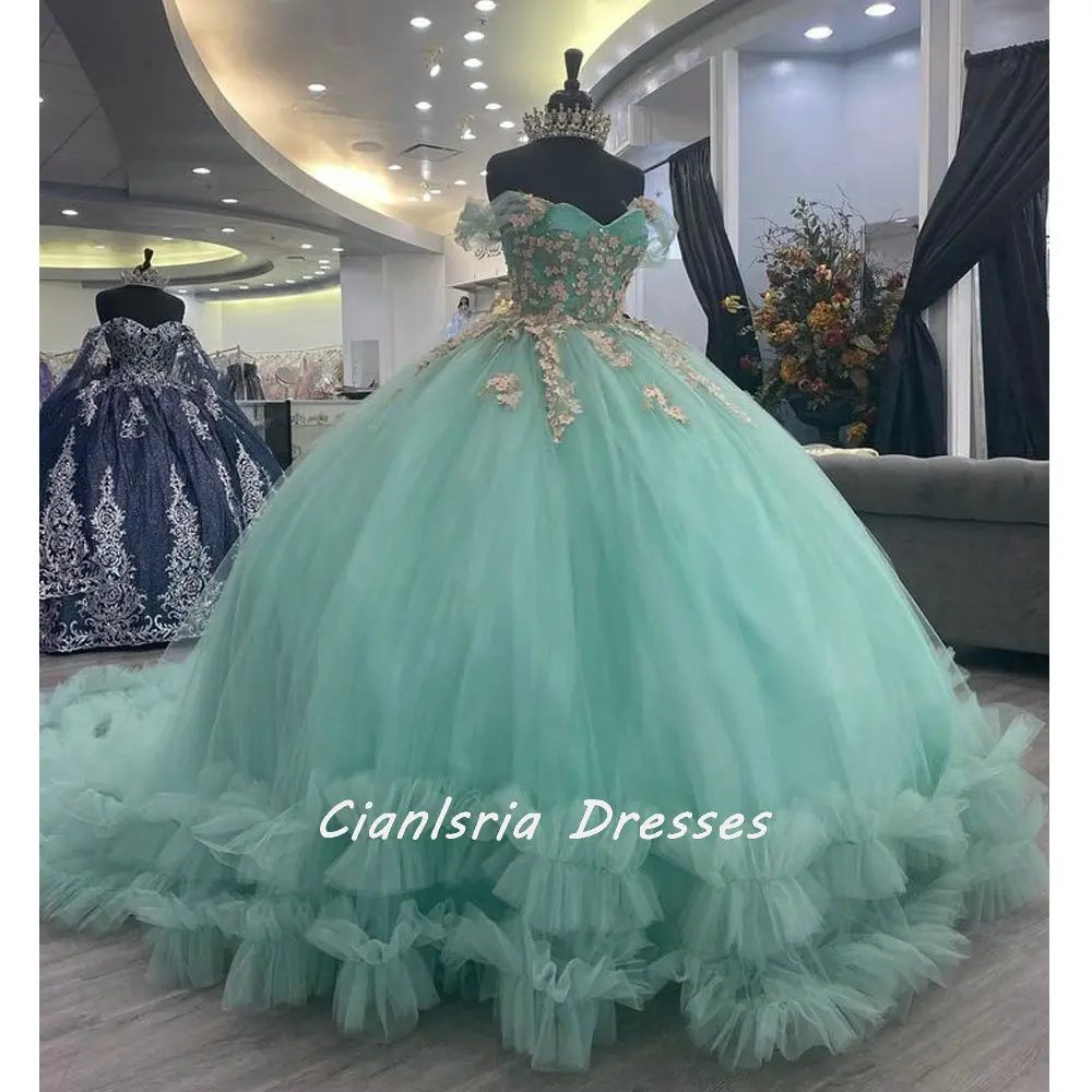 Мятно-зеленый жемчуг с бисером и открытыми плечами, корсет, платье Quinceanera, бальное платье с цветочной аппликацией, кружево Sweet 16, Vestido De XV Anos
Мятно-зеленый жемчуг с бисером и открытыми плечами, корсет, платье Quinceanera, бальное платье с цветочной аппликацией, кружево Sweet 16, Vestido De XV Anos
