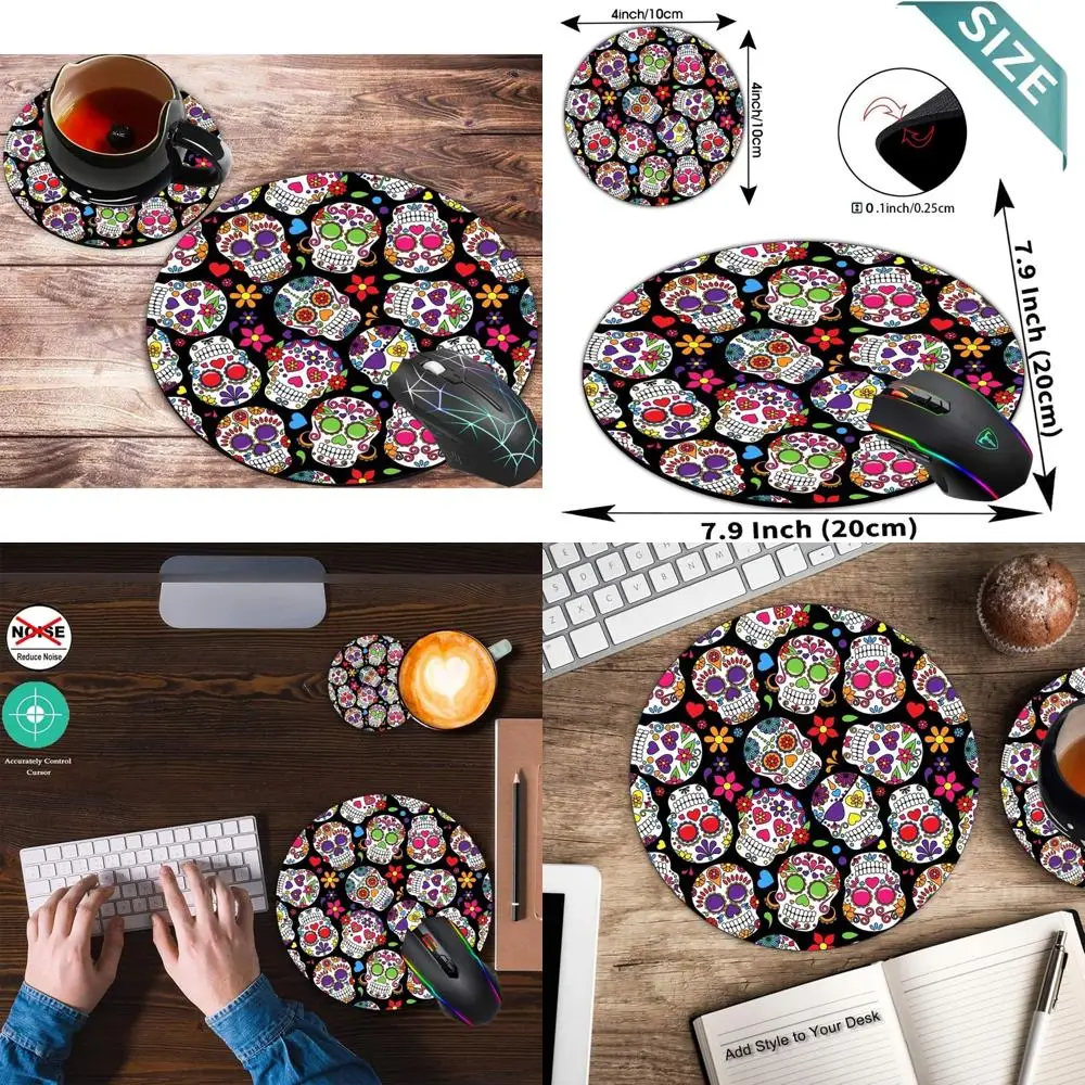 Round Mouse Pad and Coasters Set - Day of the Dead Vintage Sugar Skull Design, Non-Slip Rubber Base, Customizable
Round Mouse Pad and Coasters Set - Day of the Dead Vintage Sugar Skull Design, Non-Slip Rubber Base, Customizable