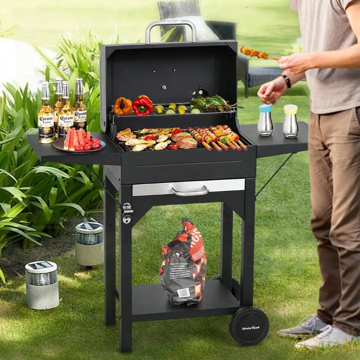 Charcoal Grills With Two Side Tables, 332 SQIN Cooking Area Outdoor Smoker Barbecue Bbq Grill For Camping, Patio,Backyard Party, Picnic, Black
Charcoal Grills With Two Side Tables, 332 SQIN Cooking Area Outdoor Smoker Barbecue Bbq Grill For Camping, Patio,Backyard Party, Picnic, Black