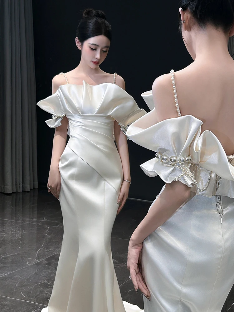 Ele White Evening Gown Korean Sle Mid-Waist Fi-Tail Dr for Birthday Par Host Luxury Sensation Slimming Effect
Ele White Evening Gown Korean Sle Mid-Waist Fi-Tail Dr for Birthday Par Host Luxury Sensation Slimming Effect