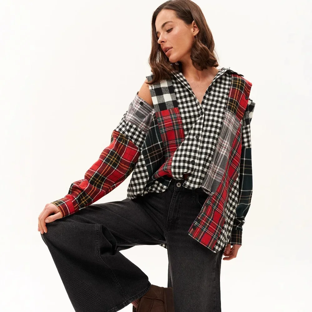 New Fashion Jacket In Spring And Autumn, Niche Design Sense, Patchwork Plaid Shirt Top For Women
New Fashion Jacket In Spring And Autumn, Niche Design Sense, Patchwork Plaid Shirt Top For Women
