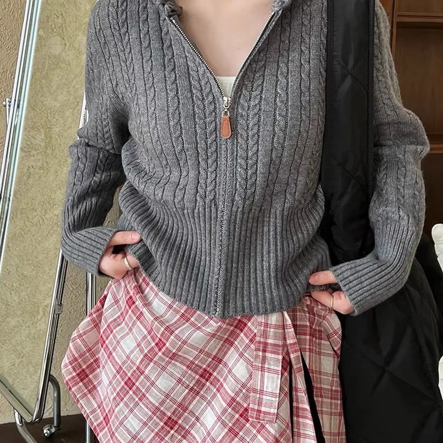 Кардиган на молнии, свитер для женщин, осень-весна 202, женская одежда, тонкий трикотаж в стиле Харадзюку, пальто с короткими кардиганами с капюшоном 
Кардиган на молнии, свитер для женщин, осень-весна 202, женская одежда, тонкий трикотаж в стиле Харадзюку, пальто с короткими кардиганами с капюшоном