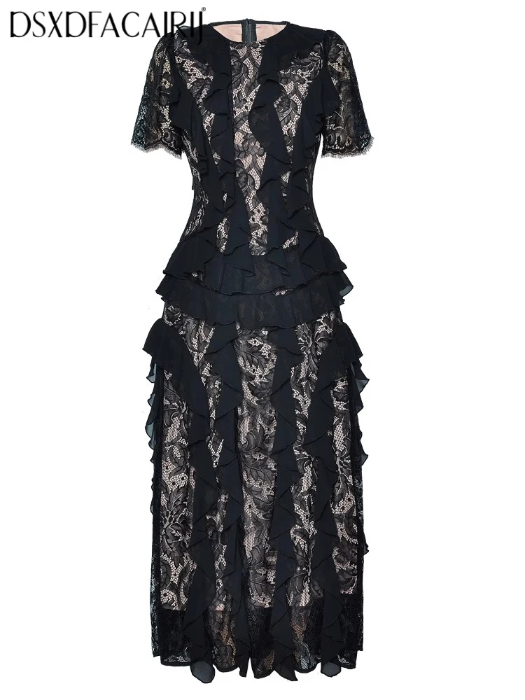 DSXDFACAIRIJ Women's Lace Patchwork Pencil Dress O-Neck Short Sleeve Ruffles Vintage Solid Color Summer Fashion Female Dress
DSXDFACAIRIJ Women's Lace Patchwork Pencil Dress O-Neck Short Sleeve Ruffles Vintage Solid Color Summer Fashion Female Dress