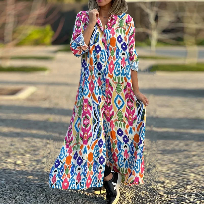 2023 Beach Single Breasted Split Dresses Vintage Graphic Print Loose Long Dress Women Elegant Long Sleeve Lapel Shirt Dress
2023 Beach Single Breasted Split Dresses Vintage Graphic Print Loose Long Dress Women Elegant Long Sleeve Lapel Shirt Dress