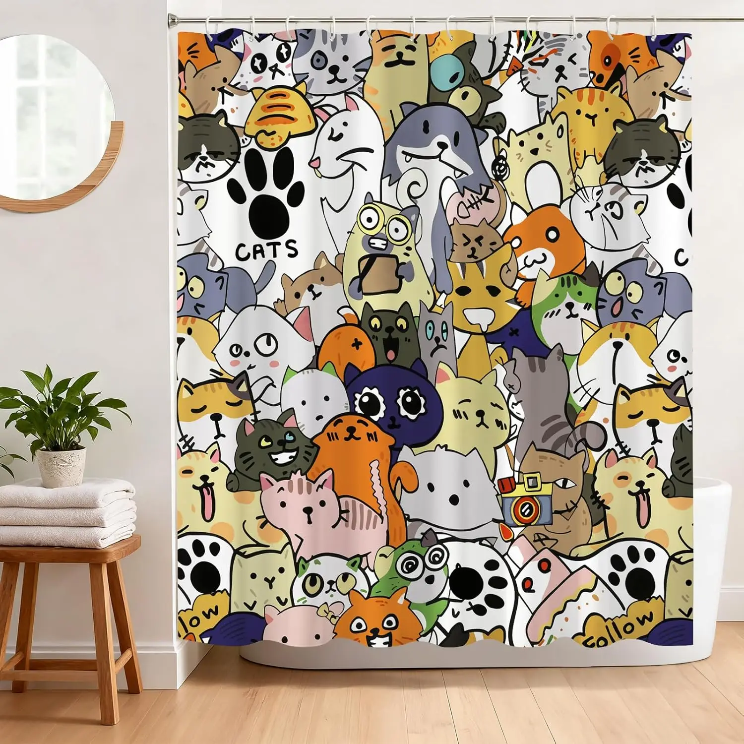 Занавеска для душа с милыми мультяшными кошками, забавный дизайн с животными, декор для ванной комнаты, кавайная тема, водонепроницаемая занавеска для ванны
Занавеска для душа с милыми мультяшными кошками, забавный дизайн с животными, декор для ванной комнаты, кавайная тема, водонепроницаемая занавеска для ванны