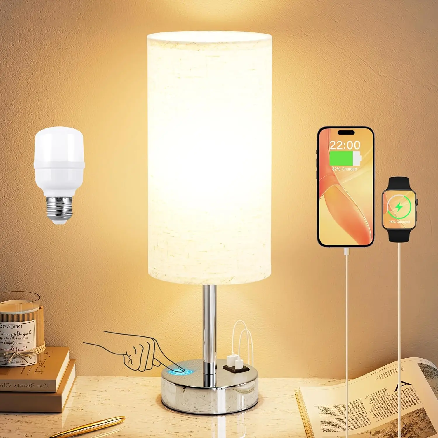 Touch Table Lamp with USB-C & USB-A Charging Ports, 3-Way Dimmable Bedside Lamp for Bedroom, Office, Dorm, Reading
Touch Table Lamp with USB-C & USB-A Charging Ports, 3-Way Dimmable Bedside Lamp for Bedroom, Office, Dorm, Reading