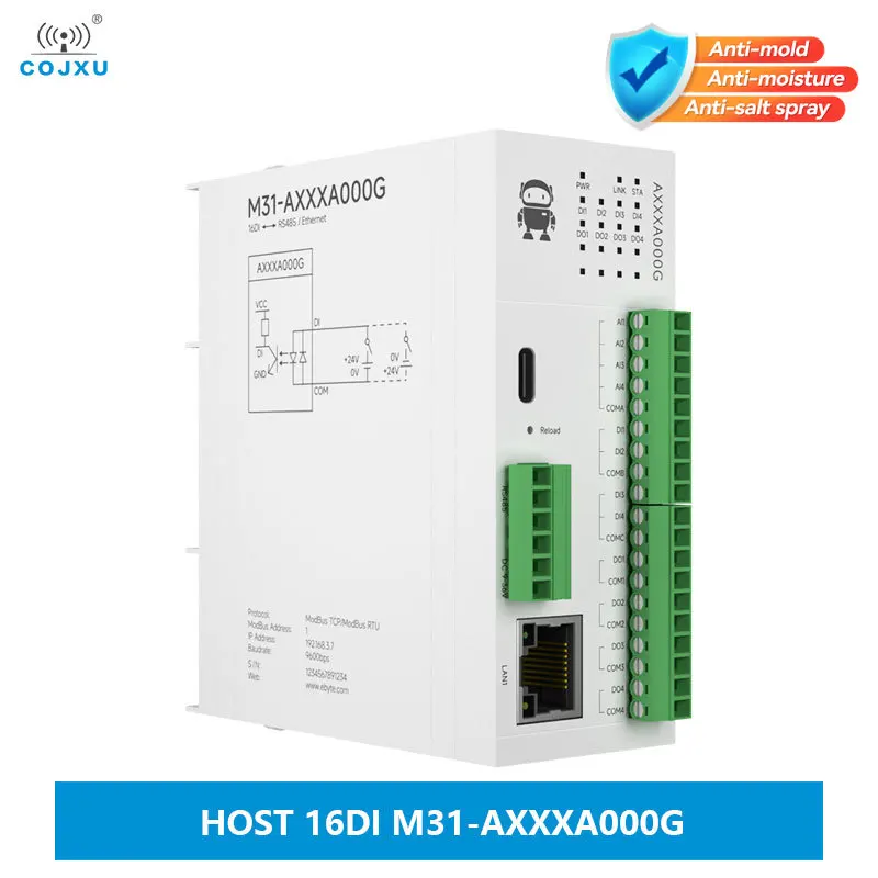 16DI RS485 RJ45 Analog Switch Acquisition Distributed Remote IO Module Host Module COJXU M31-AXXXA000G Modbus TCP/RTU PNP NPN
16DI RS485 RJ45 Analog Switch Acquisition Distributed Remote IO Module Host Module COJXU M31-AXXXA000G Modbus TCP/RTU PNP NPN