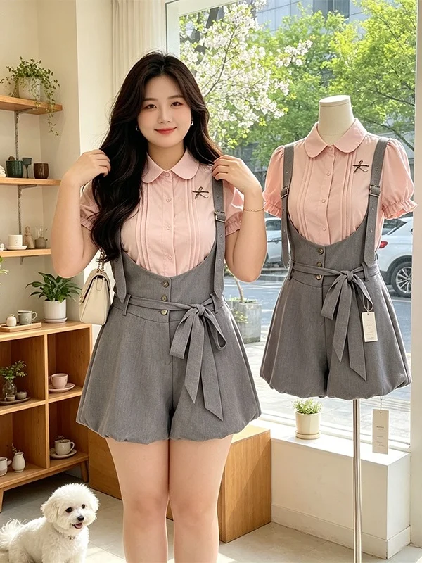Summer New Style College Fashion Anti-Aging Large Size Women's Doll Collar Short Sleeve Shirt And Bouffant Shorts Set
Summer New Style College Fashion Anti-Aging Large Size Women's Doll Collar Short Sleeve Shirt And Bouffant Shorts Set