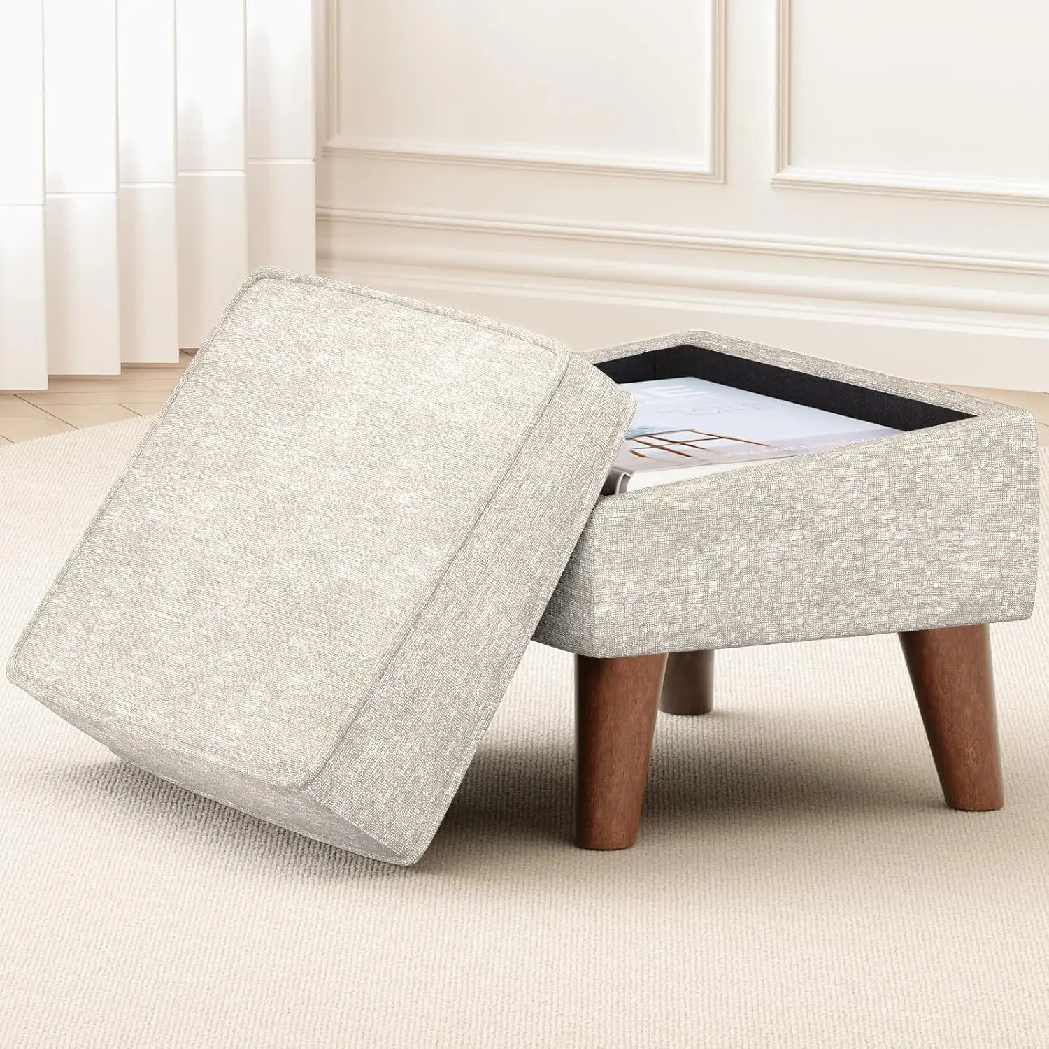 Small Footstool with Storage, Modern Ottoman, Adjustable Lid, Sturdy Wood Legs for Living Room, Beige
Small Footstool with Storage, Modern Ottoman, Adjustable Lid, Sturdy Wood Legs for Living Room, Beige